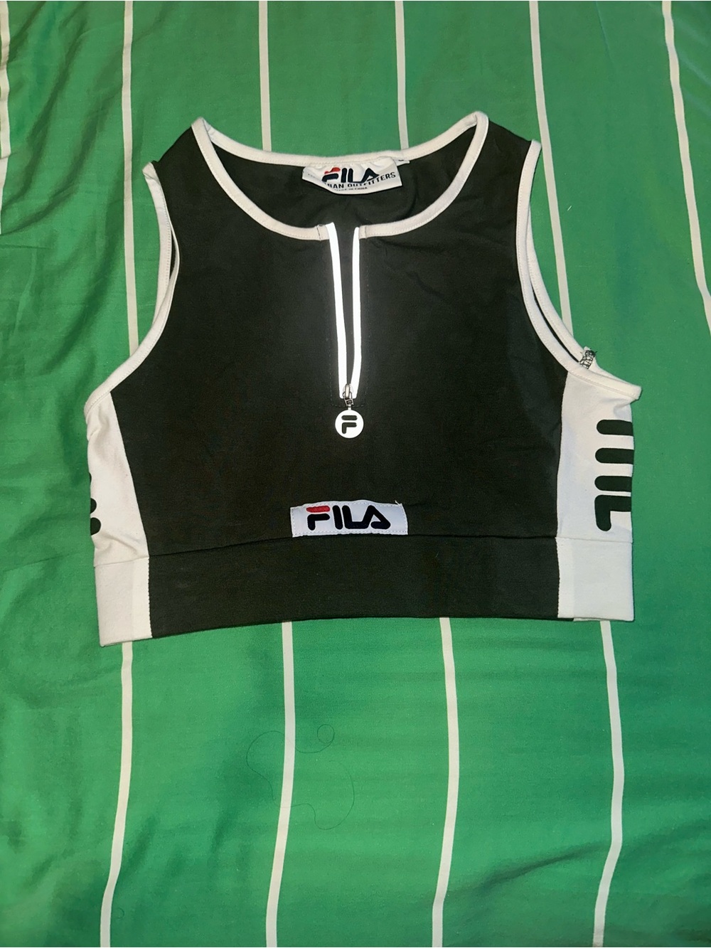 Fila Olive Green Zip-Front Cropped Tank